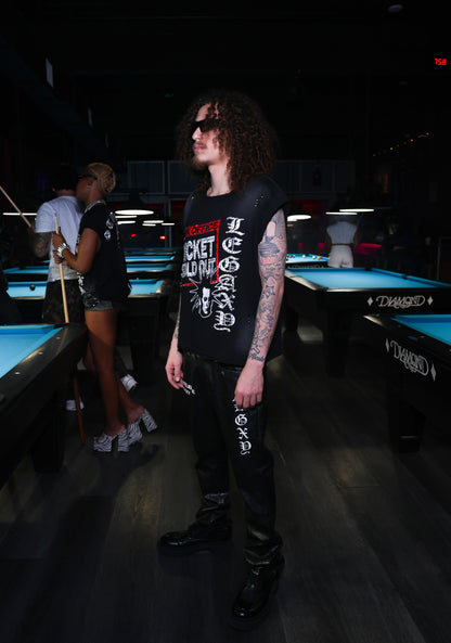 Black Mötely Crüe T-shirt by Legaxy Studios featuring a bold graphic design on front, casual fit, and soft cotton fabric.